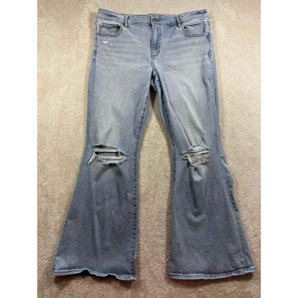 American Eagle Womens Low-Rise Flare Distressed Light Blue Jeans 16 Meas: 35x30
